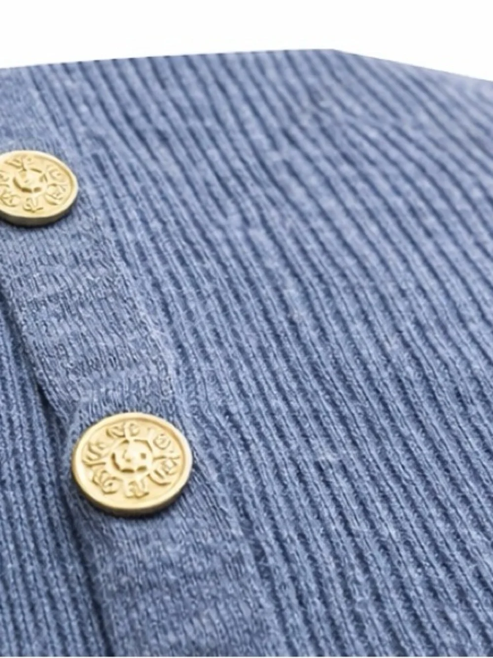 Karl Lagerfeld Paris Blue Knit Sweater Gold Button Chic Designer Size L